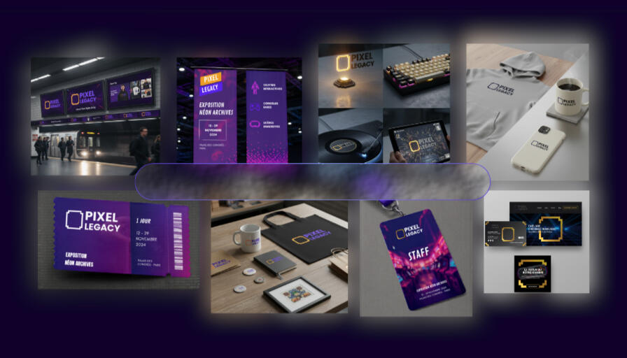 Présentation de mockups branding premium avec packaging, identité visuelle et supports marketing pour marque innovante.